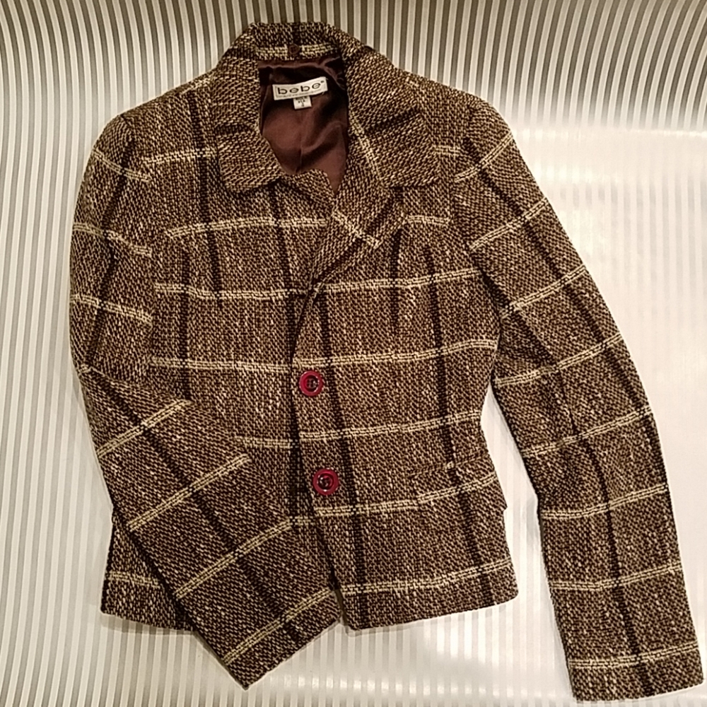 Bebe Plaid Vintage Wool Blend Blazer Size 4
